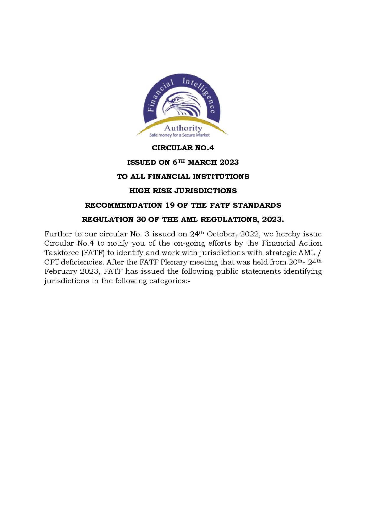 Circular No.4 Issued 6th March 2023