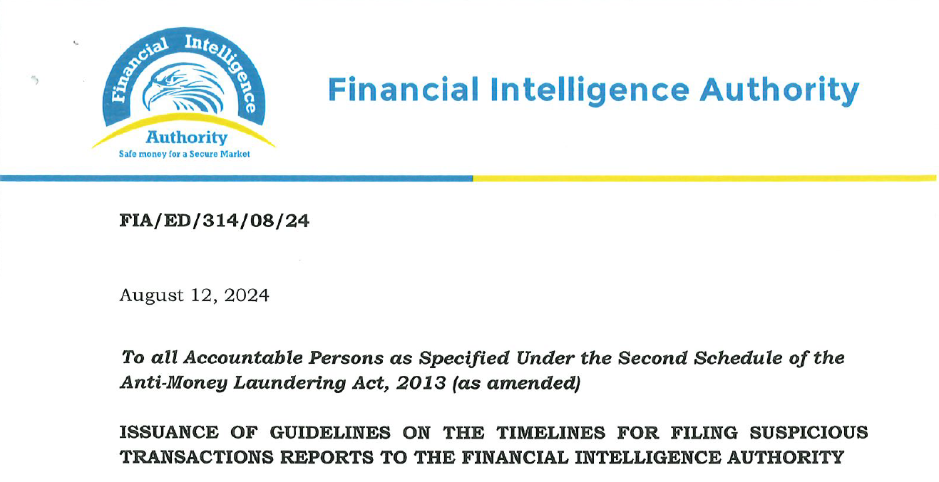 GUIDELINES ON THE TIMELINES FOR FILING SUSPICIOUS TRANSACTIONS REPORTS TO THE FINANCIAL INTELLIGENCE AUTHORITY