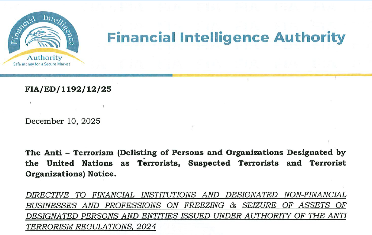 Directive on Freezing and Seizure of Assets of Designated Persons and Entities
