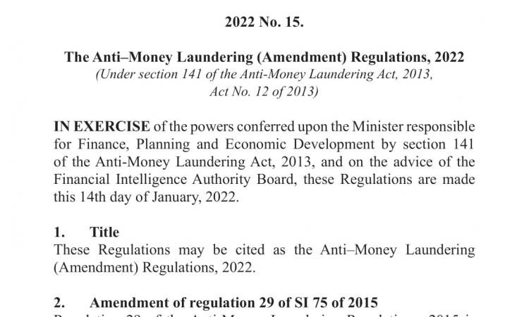 The Anti-Money Laundering (Amendment) Regulations, 2022