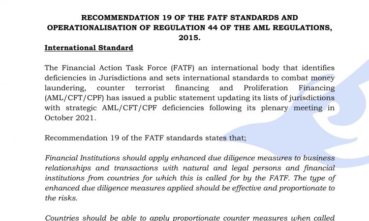 Press Release-Recommendation 19 of FATF & Reg  44 