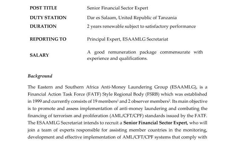 Job Advertisement for Senior Financial Sector Expert c(1)
