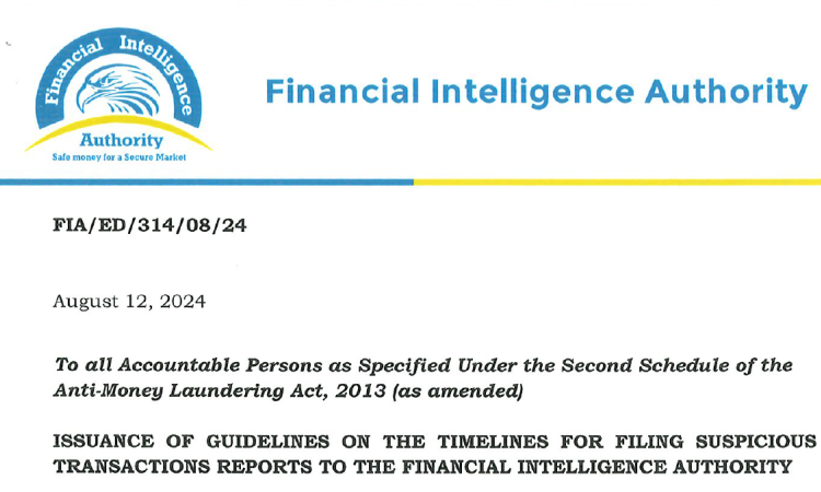 GUIDELINES ON THE TIMELINES FOR FILING SUSPICIOUS TRANSACTIONS REPORTS TO THE FINANCIAL INTELLIGENCE AUTHORITY